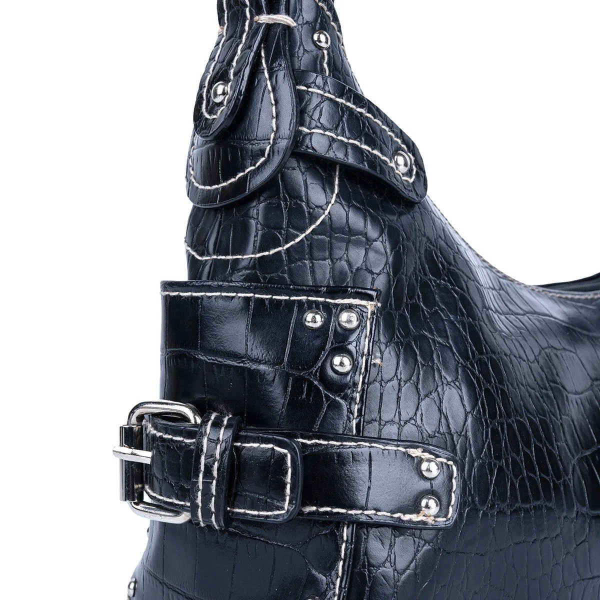 A New Approach Croc Hobo Bags Leather Black Colour For Women