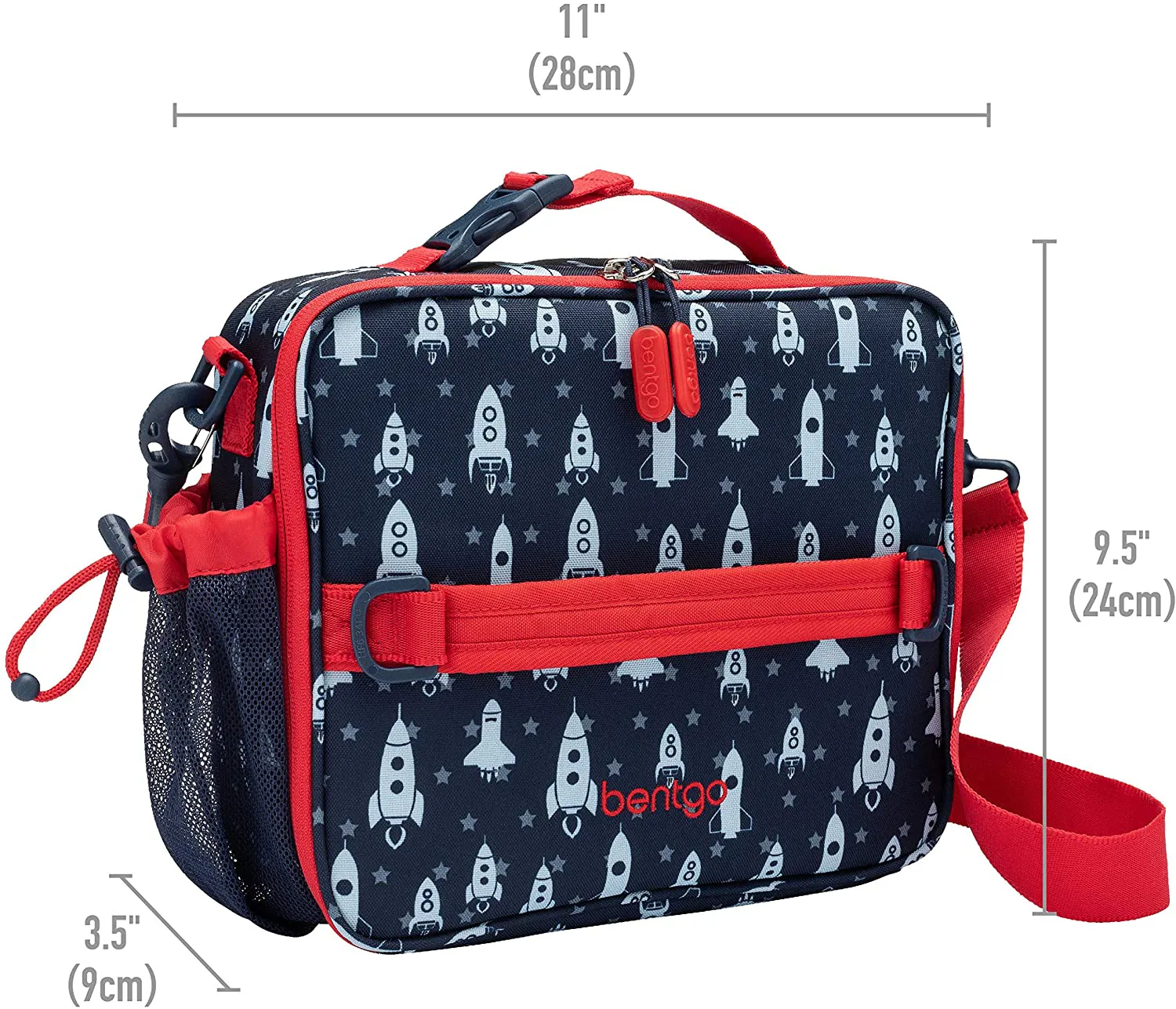 Bentgo Kids Prints Lunch Bag - Double Insulated, Durable, Water-Resistant Fabric with Interior and Exterior Zippered Pockets and External Bottle Holder- Ideal for Children of All Ages (Space)