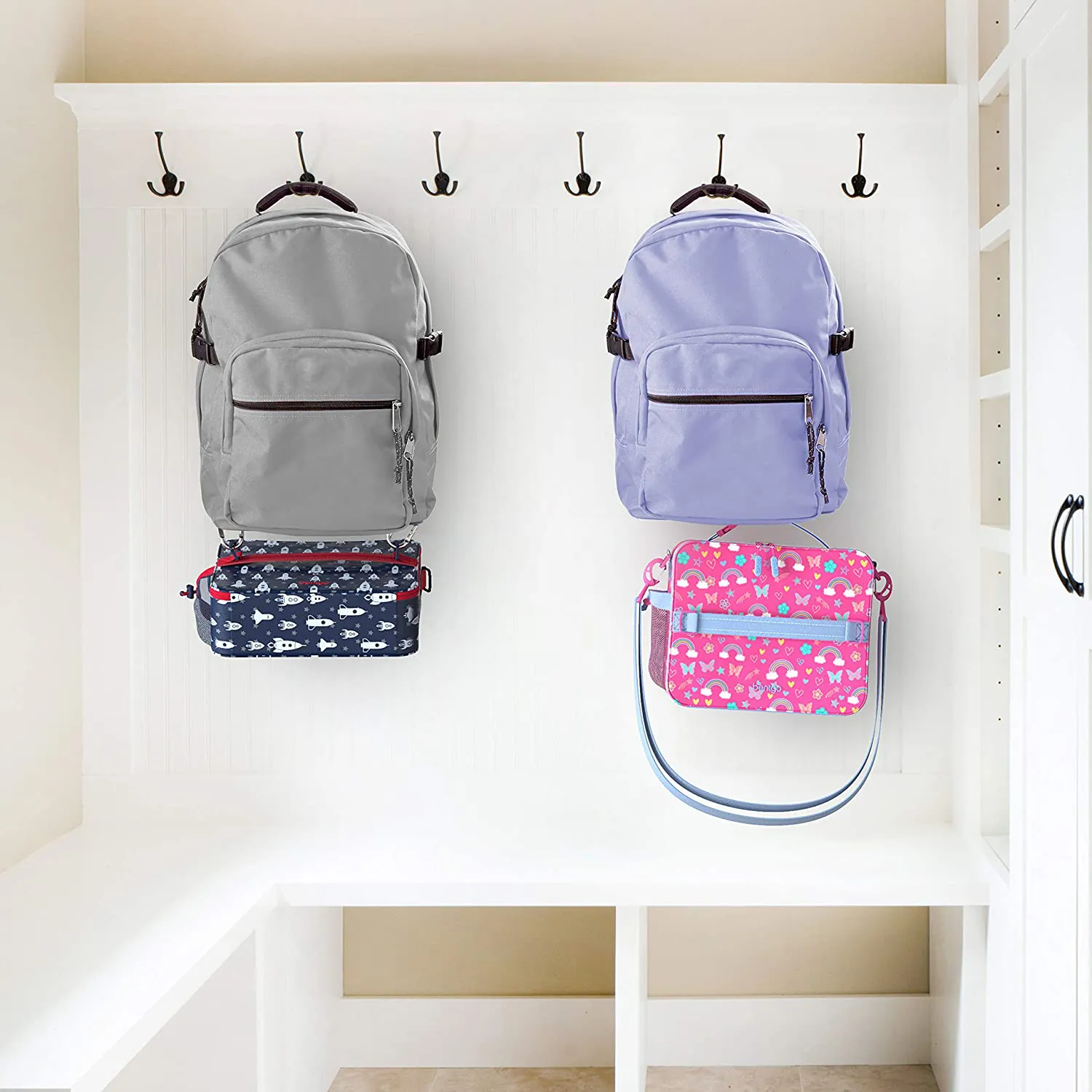 Bentgo Kids Prints Lunch Bag - Double Insulated, Durable, Water-Resistant Fabric with Interior and Exterior Zippered Pockets and External Bottle Holder- Ideal for Children of All Ages (Space)