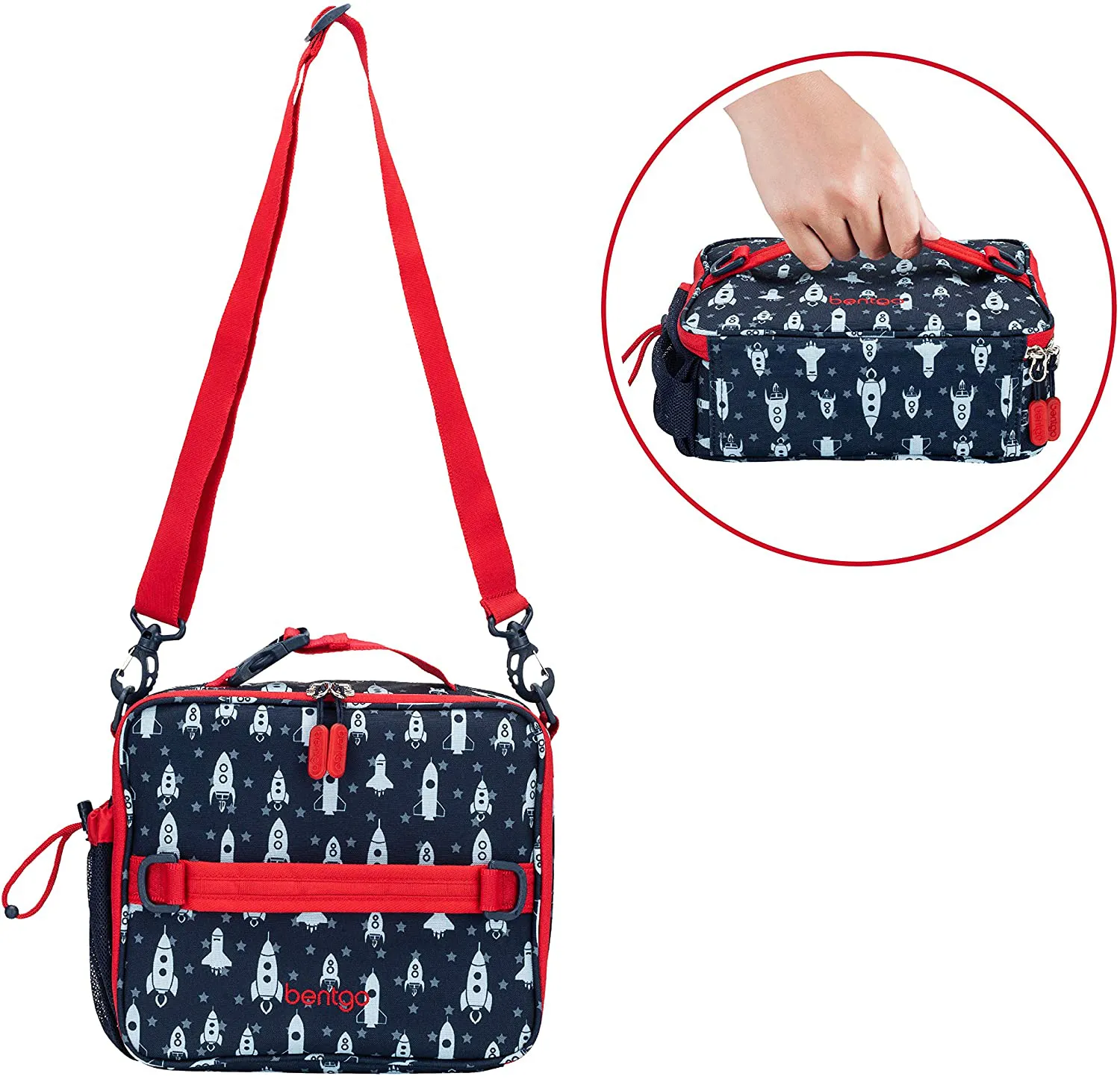 Bentgo Kids Prints Lunch Bag - Double Insulated, Durable, Water-Resistant Fabric with Interior and Exterior Zippered Pockets and External Bottle Holder- Ideal for Children of All Ages (Space)