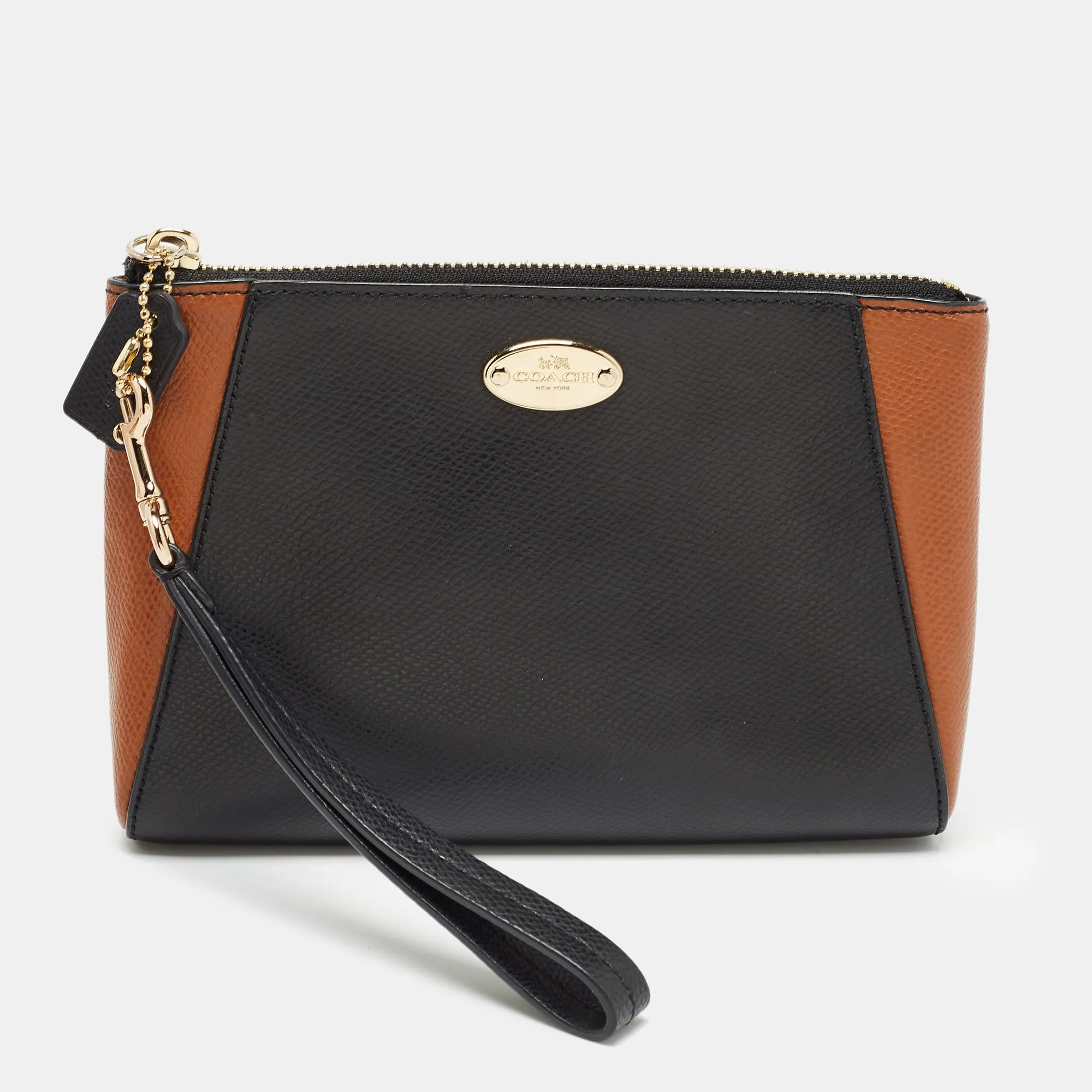 Black/Brown Leather Morgan Wristlet Clutch