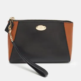 Black/Brown Leather Morgan Wristlet Clutch