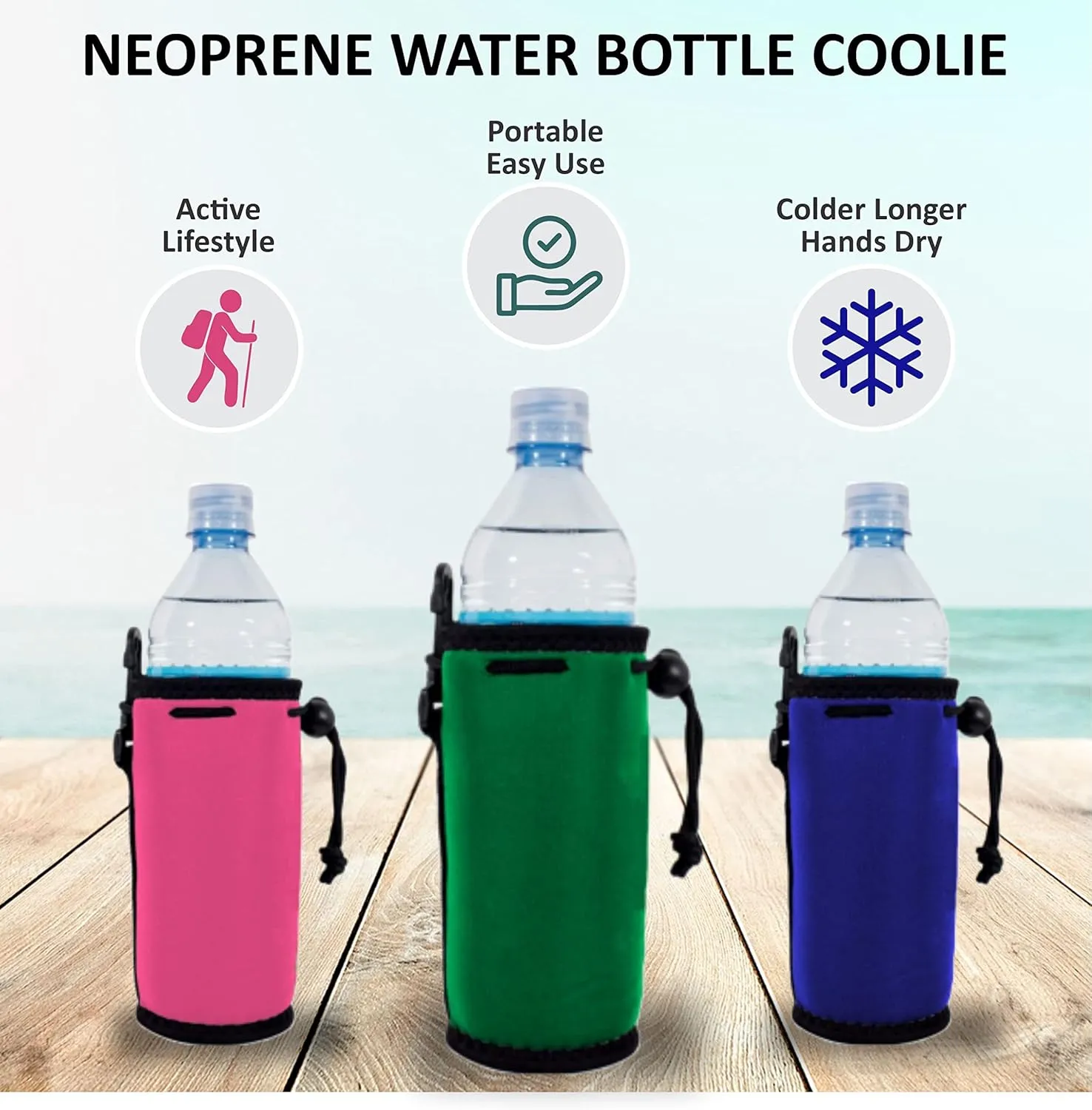 Blank Neoprene Water Bottle Coolie (Variety Color 6 Pack)