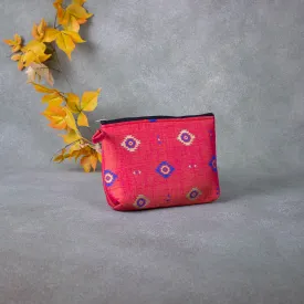 Boat purse Red Colour with Blue Flower Design.