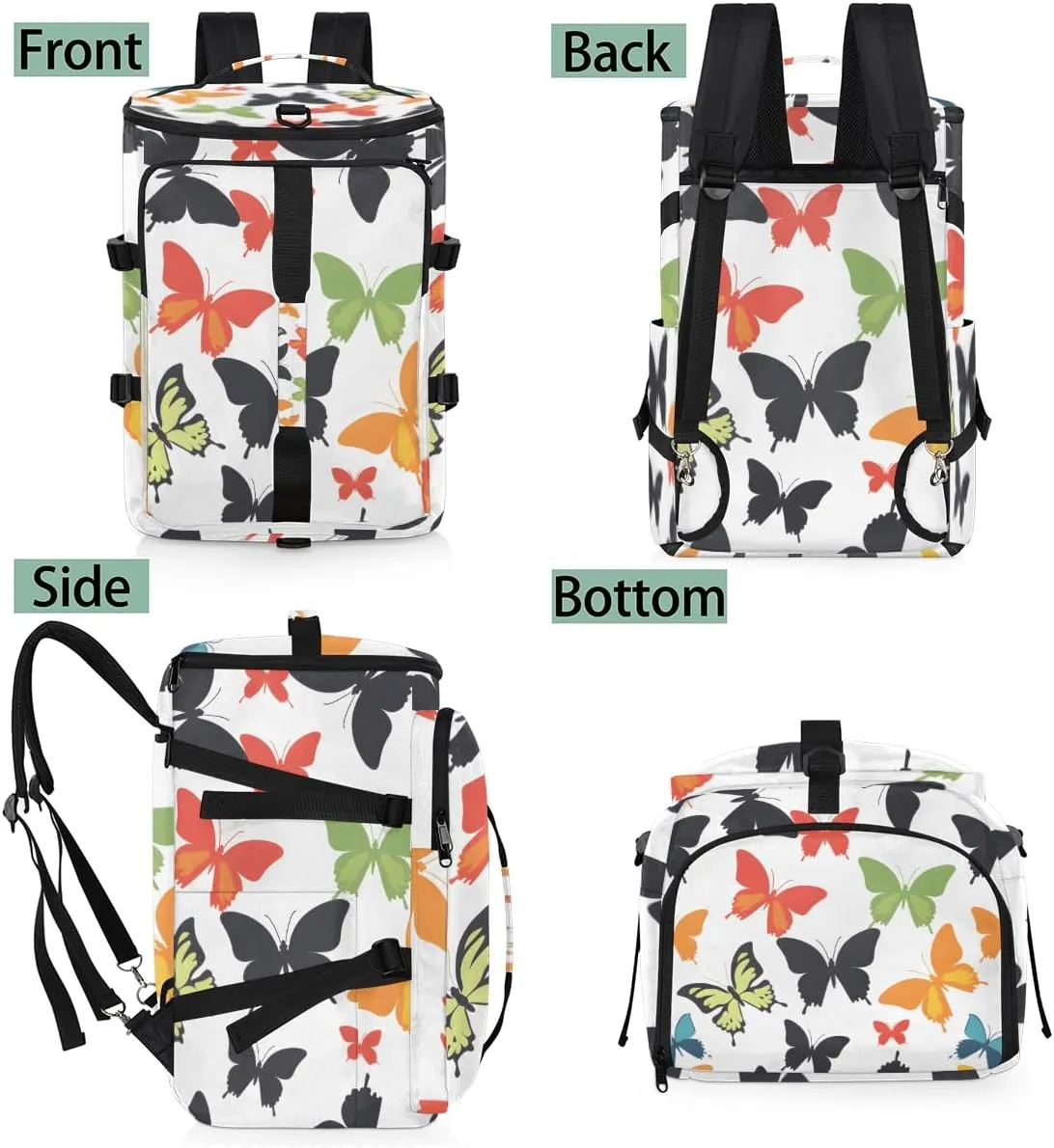 Butterfly Travel Backpack Carry On Flight Approved for Women Men, 18.9 Inch Large Colorful Airline Approved Luggage Weekender Backpacks