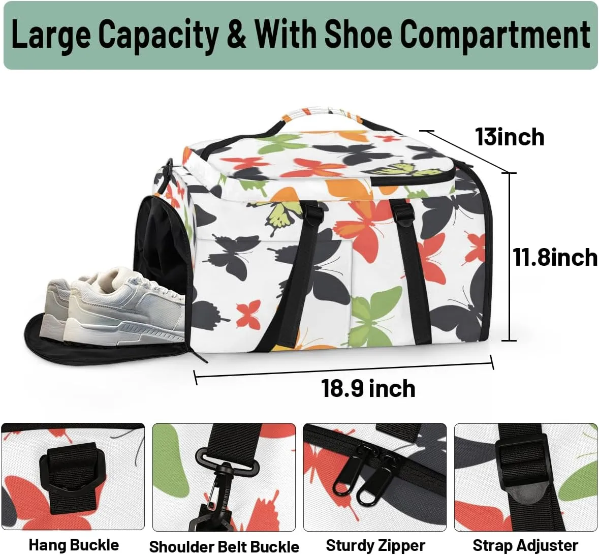Butterfly Travel Backpack Carry On Flight Approved for Women Men, 18.9 Inch Large Colorful Airline Approved Luggage Weekender Backpacks