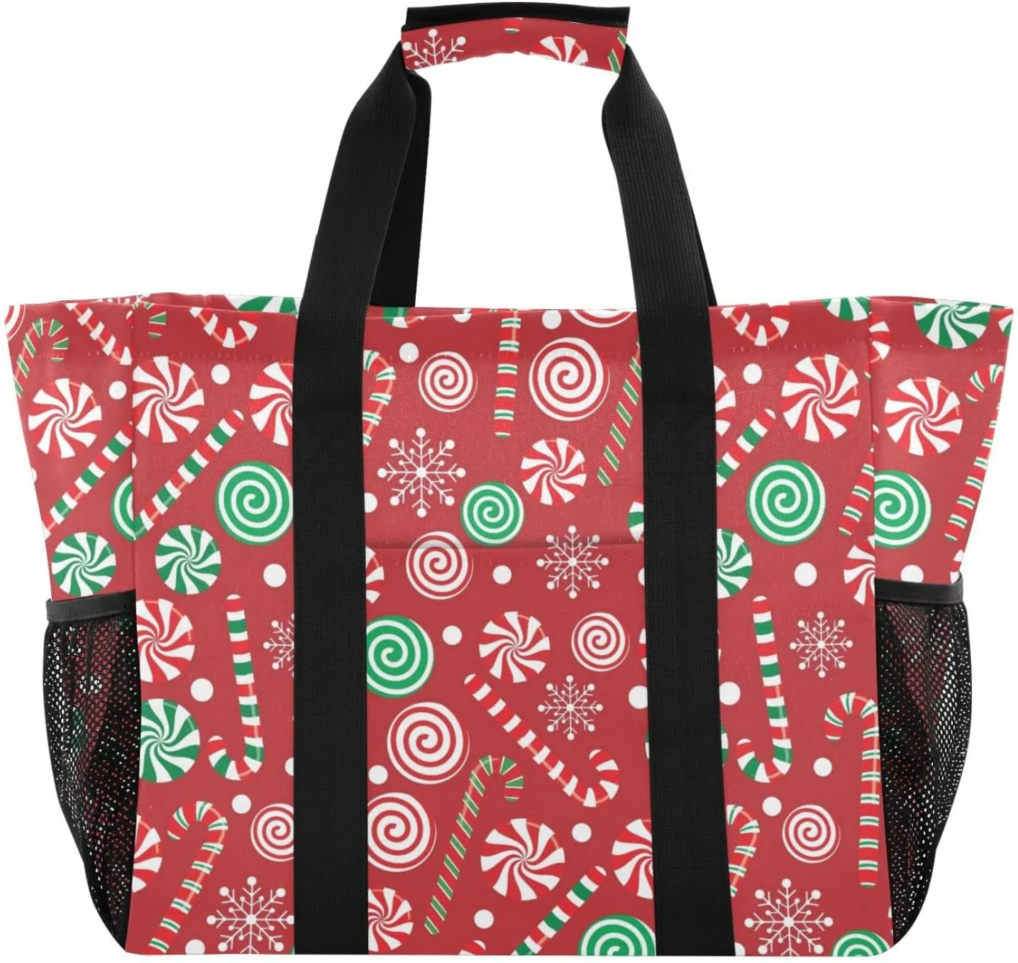 Candy Cane and Lollipop Pattern Beach Tote Pool Bags for Women Ladies Large Waterproof Gym Tote Carry On Bag for Weekender Swim Gym Shopping Travel Daily Bag