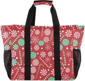 Candy Cane and Lollipop Pattern Beach Tote Pool Bags for Women Ladies Large Waterproof Gym Tote Carry On Bag for Weekender Swim Gym Shopping Travel Daily Bag
