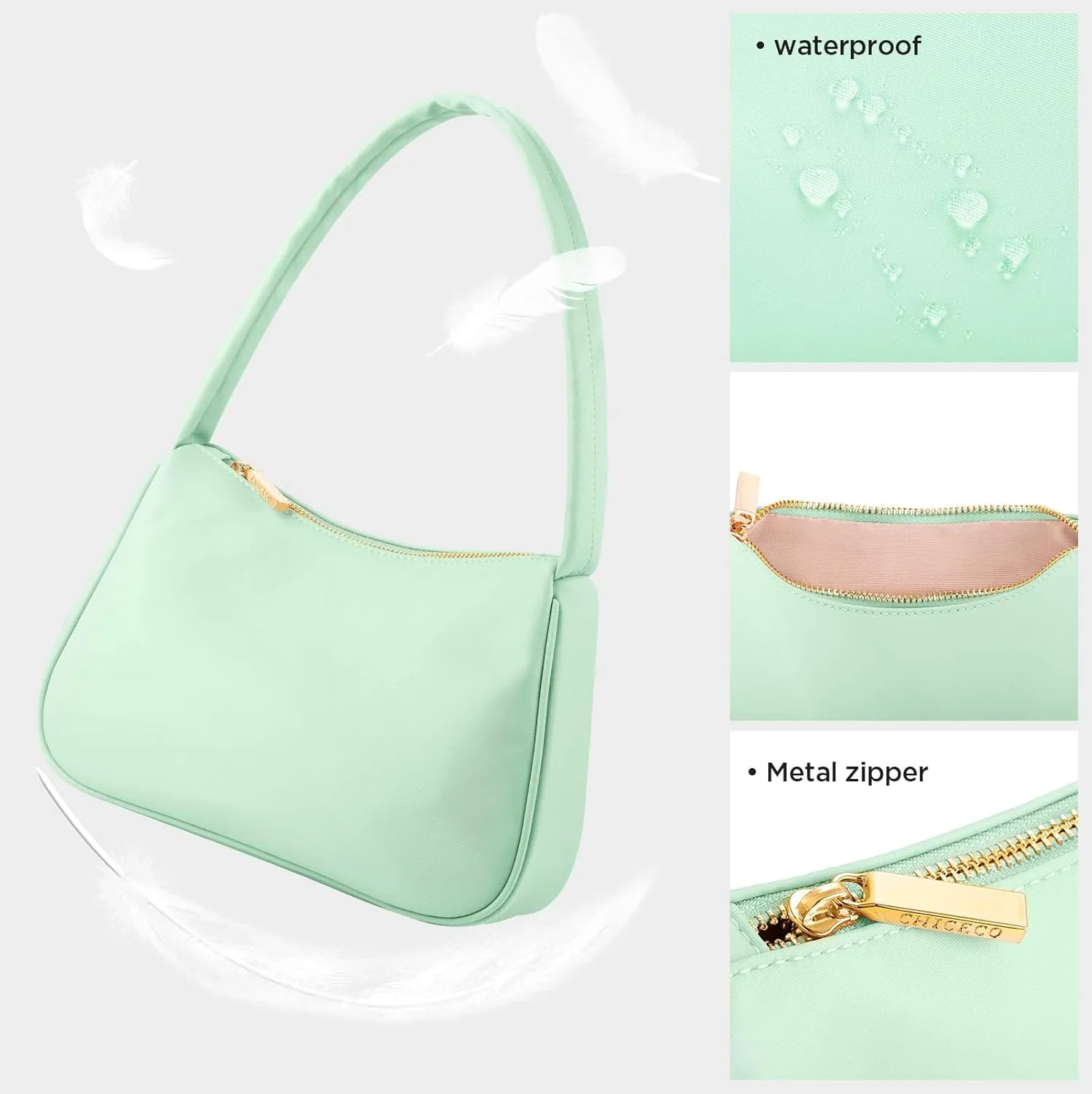 CHICECO Nylon Small Crescent Shoulder Bag Purse for Womem, Hobo Tote Handbag Mini Clutch Purse