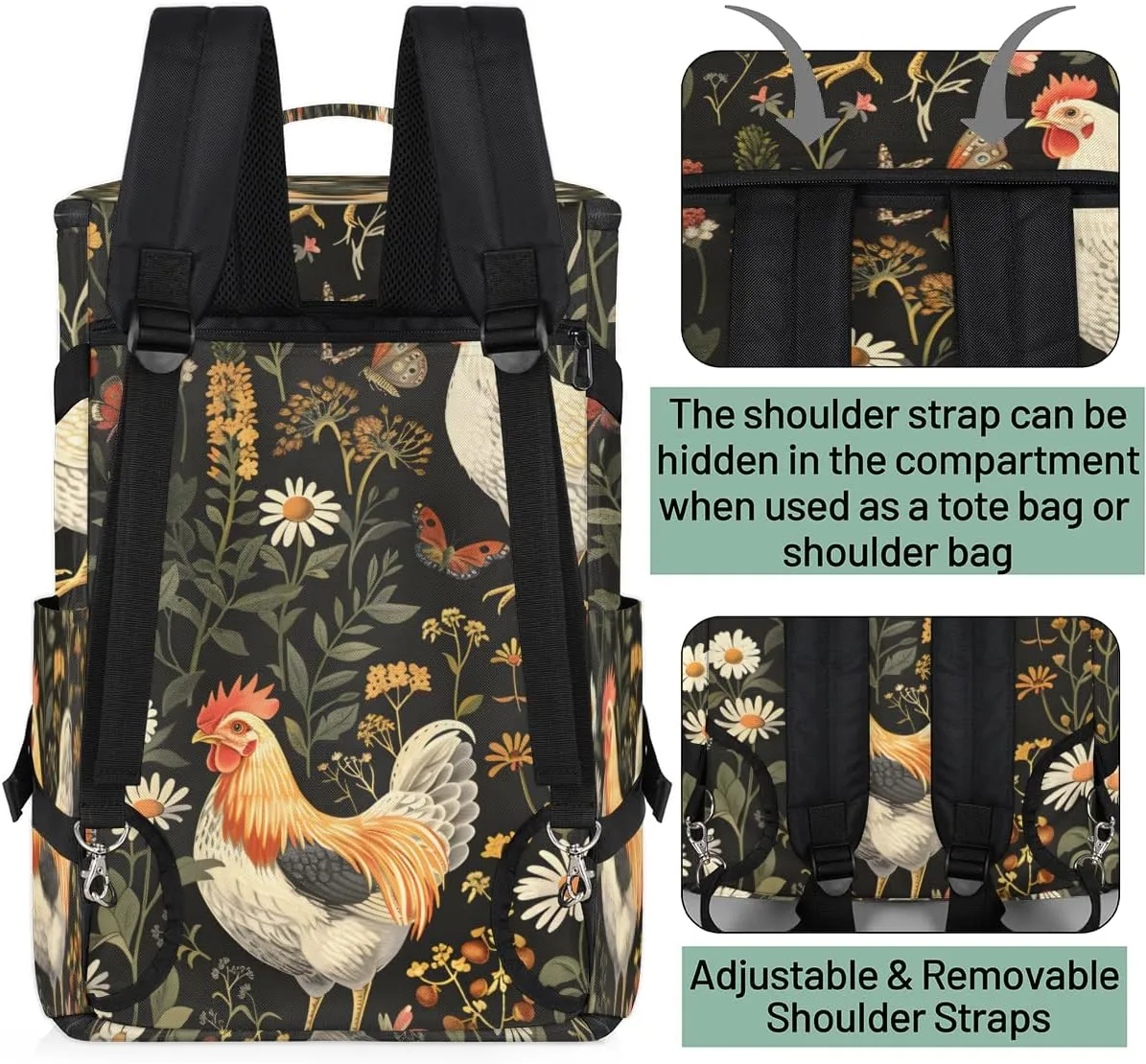 Chicken Cocks and Hens Rooster Travel Backpack Carry On Flight Approved for Women Men, 18.9 Inch Large Farm Animal Airline Approved Luggage Weekender Backpacks