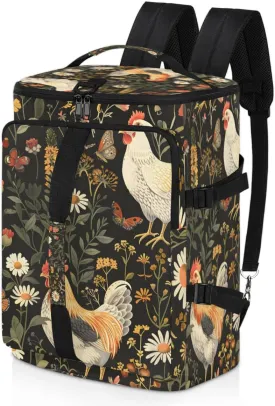 Chicken Cocks and Hens Rooster Travel Backpack Carry On Flight Approved for Women Men, 18.9 Inch Large Farm Animal Airline Approved Luggage Weekender Backpacks