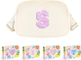 COSHAYSOO Valentines Easter Gifts for Girls Teacher Appreciation Nurse Graduation Gifts for Girls Fanny Pack Belt Bag Crossbody Travel Purse Sleepover Weekender Bag Ivory Initial Letter S