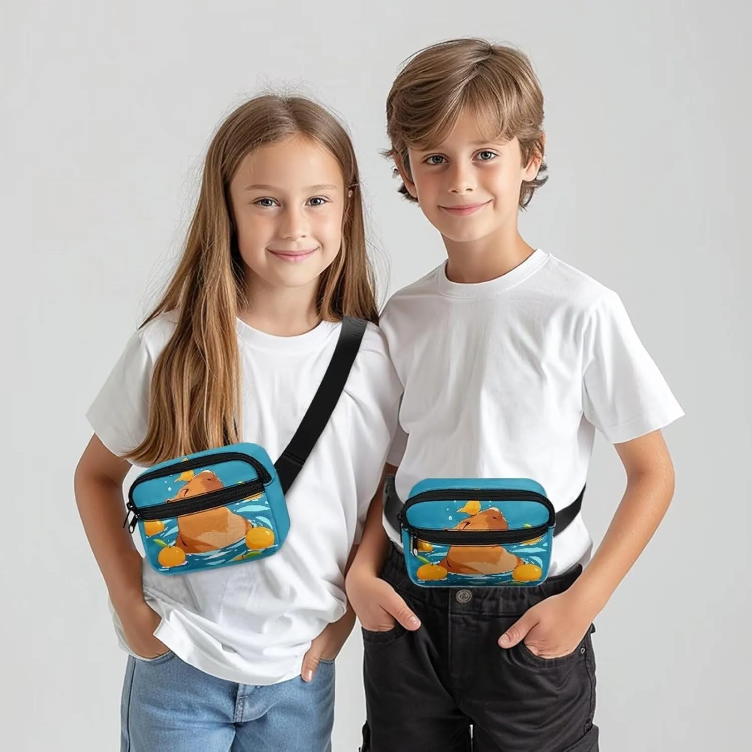 Cozeyat Lemon Capybara Fanny Pack for Girls Kids Lightweight Canvas Waist Pack Crossbody Bag Sports Running Belt Bag