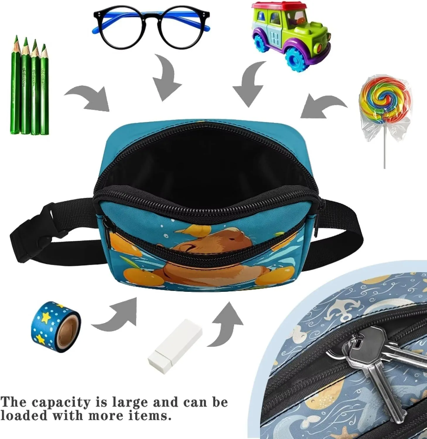 Cozeyat Lemon Capybara Fanny Pack for Girls Kids Lightweight Canvas Waist Pack Crossbody Bag Sports Running Belt Bag