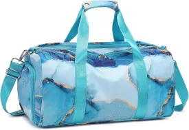 Dance Bag Teens Women Gymnastics Bag Overnight Duffle Bag with Shoe Compartment, Small Travel Weekender Sleepover Carry On Bag (Gilded Cyan)