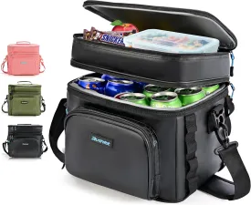 Double-Layer Insulated Cooler Foldable Lunch Box, Leakproof Cooler Bag for Men & Women, Shoulder Strap, Bottle Opener, for Beach, Camping, Car