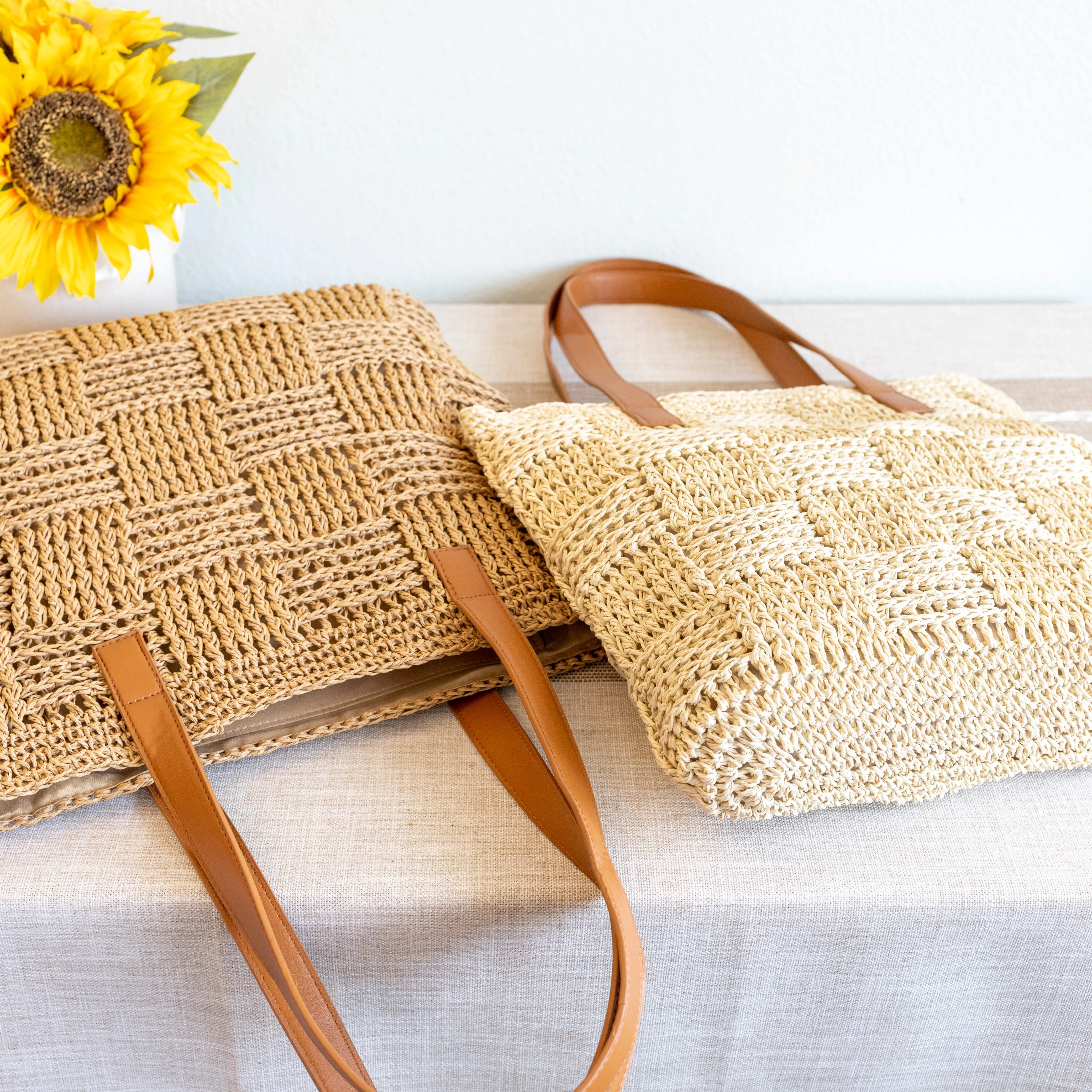 Elena Handbags Large Fashion Straw Tote Work Bag