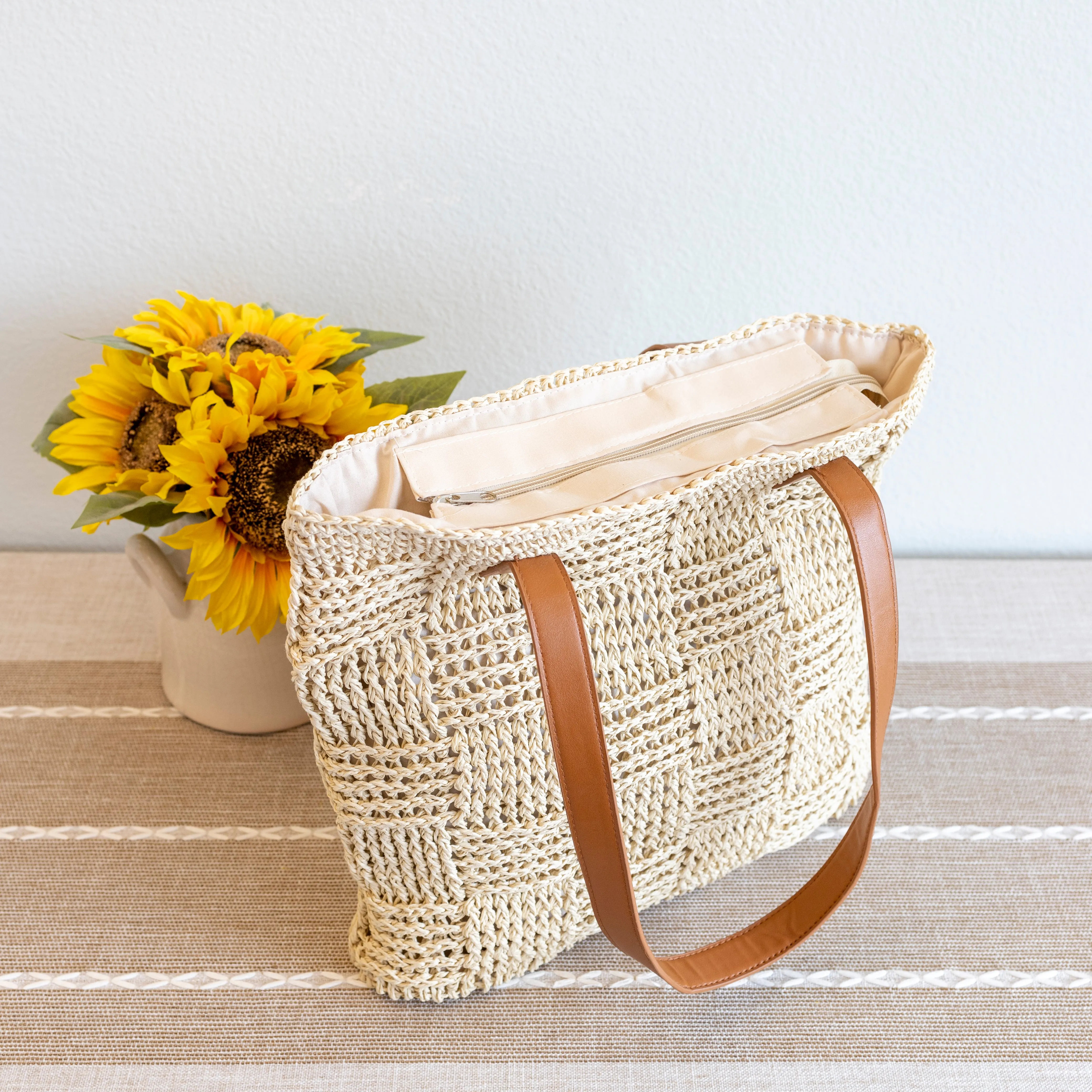 Elena Handbags Large Fashion Straw Tote Work Bag