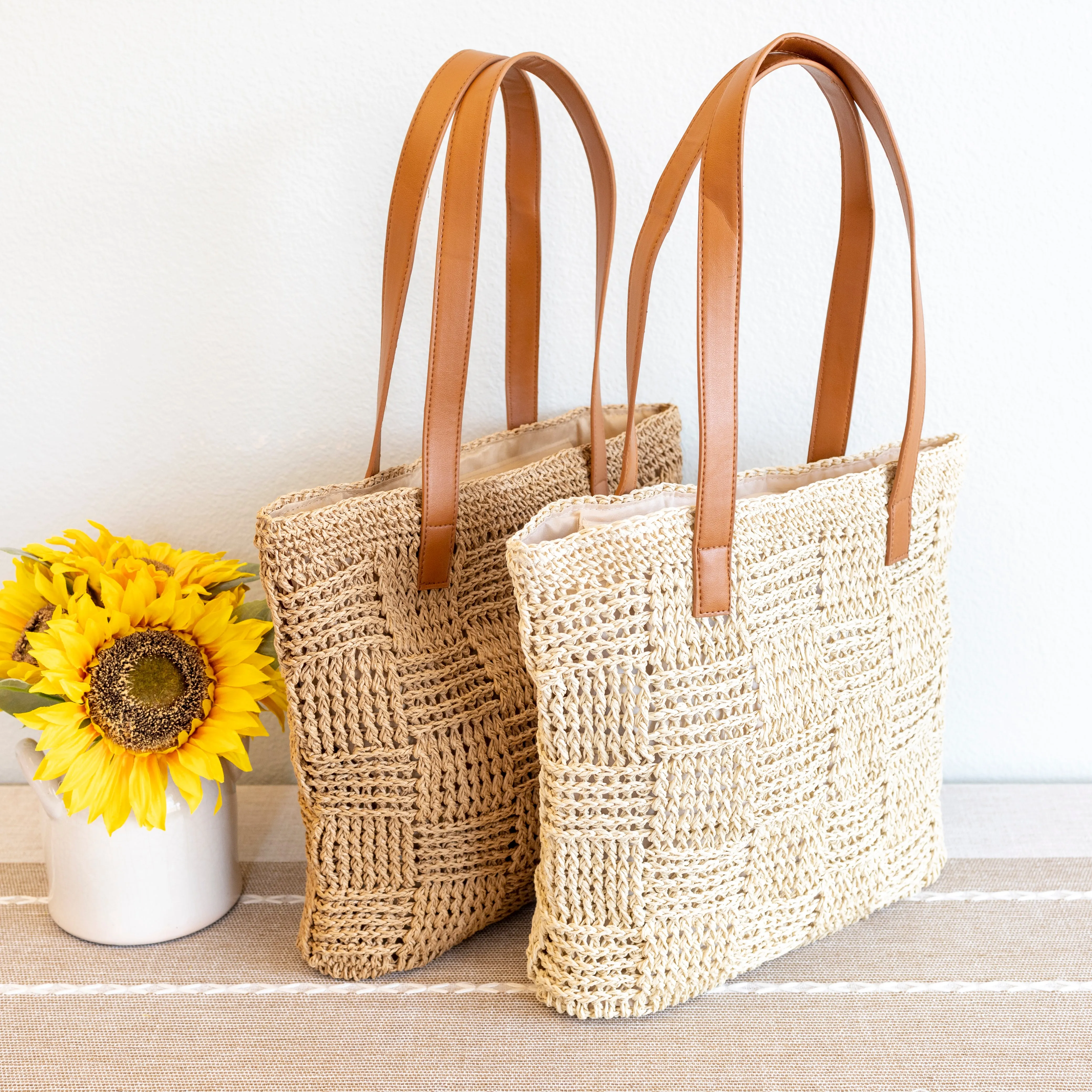 Elena Handbags Large Fashion Straw Tote Work Bag
