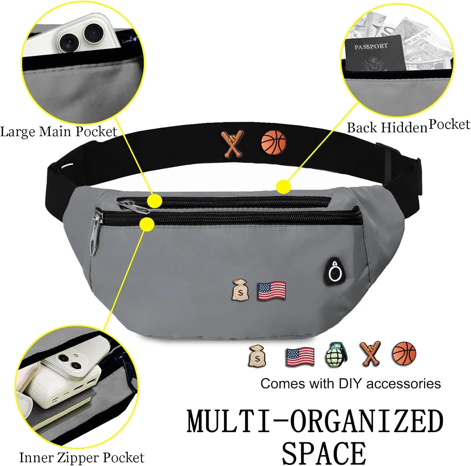 Fanny Pack for Women Men,Crossbody Fanny Pack Water Resistant Sports Waist Bag Pack, Belt Bag for Travel Hiking Running