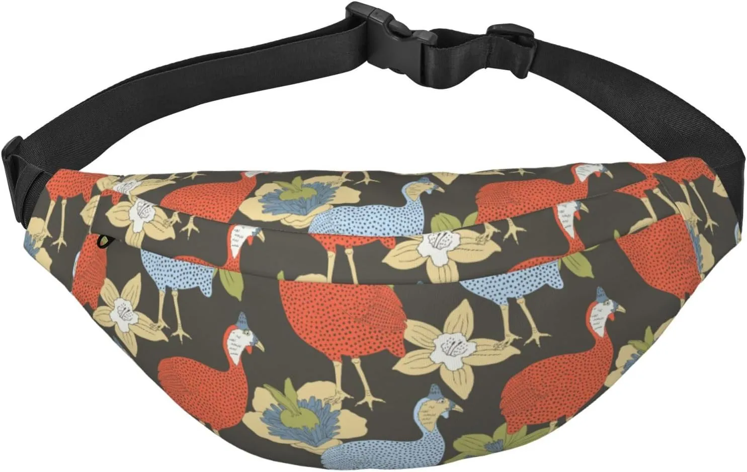Fanny Pack for Women Men,Cute Guinea Fowl Bird Pattern Large Crossbody Waist Pack Belt Bag for Workout Hiking Running Travel, Onesize