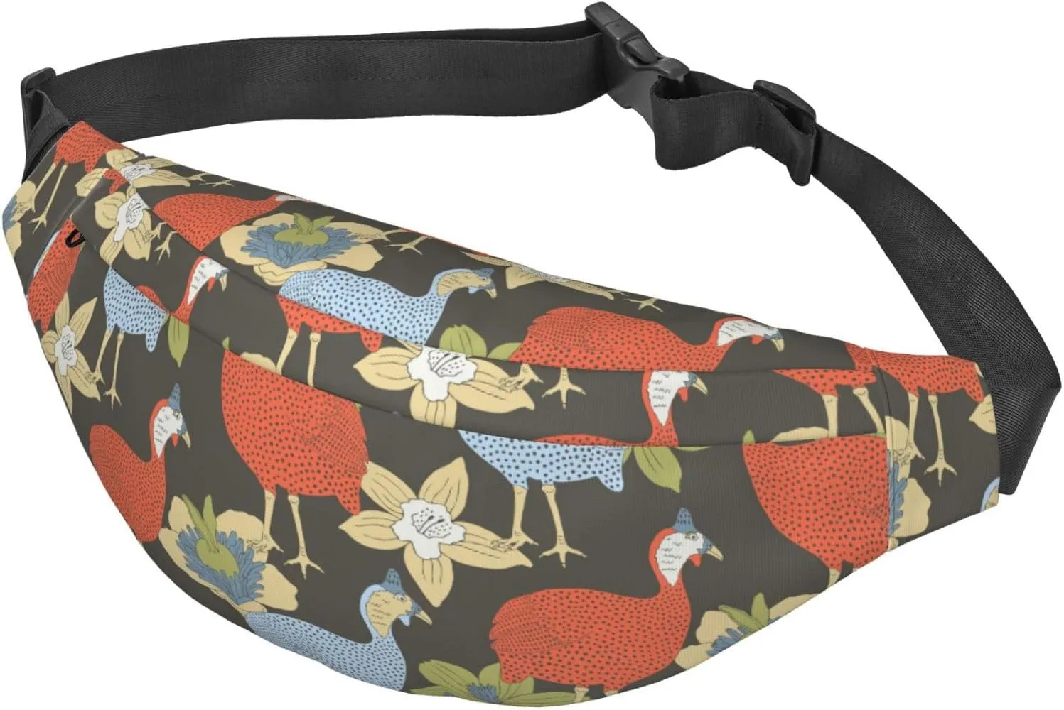 Fanny Pack for Women Men,Cute Guinea Fowl Bird Pattern Large Crossbody Waist Pack Belt Bag for Workout Hiking Running Travel, Onesize