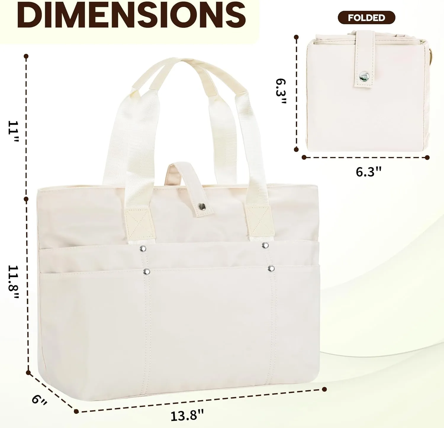 Foldable Tote Bag for Women, Lightweight Shoulder Bag With Compartment and Zipper for Travel, Work, Outdoor