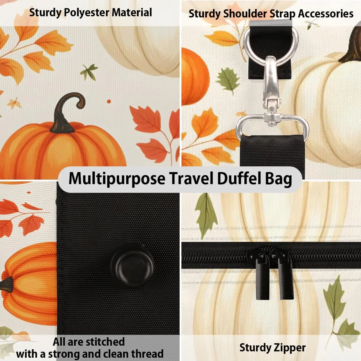 Foldable Travel Bag Pumpkins Leaves Thanksgiving Lightweight Carry On Bags for Airplanes Waterproof Travel Duffle Bag For Gym Weekend Overnight
