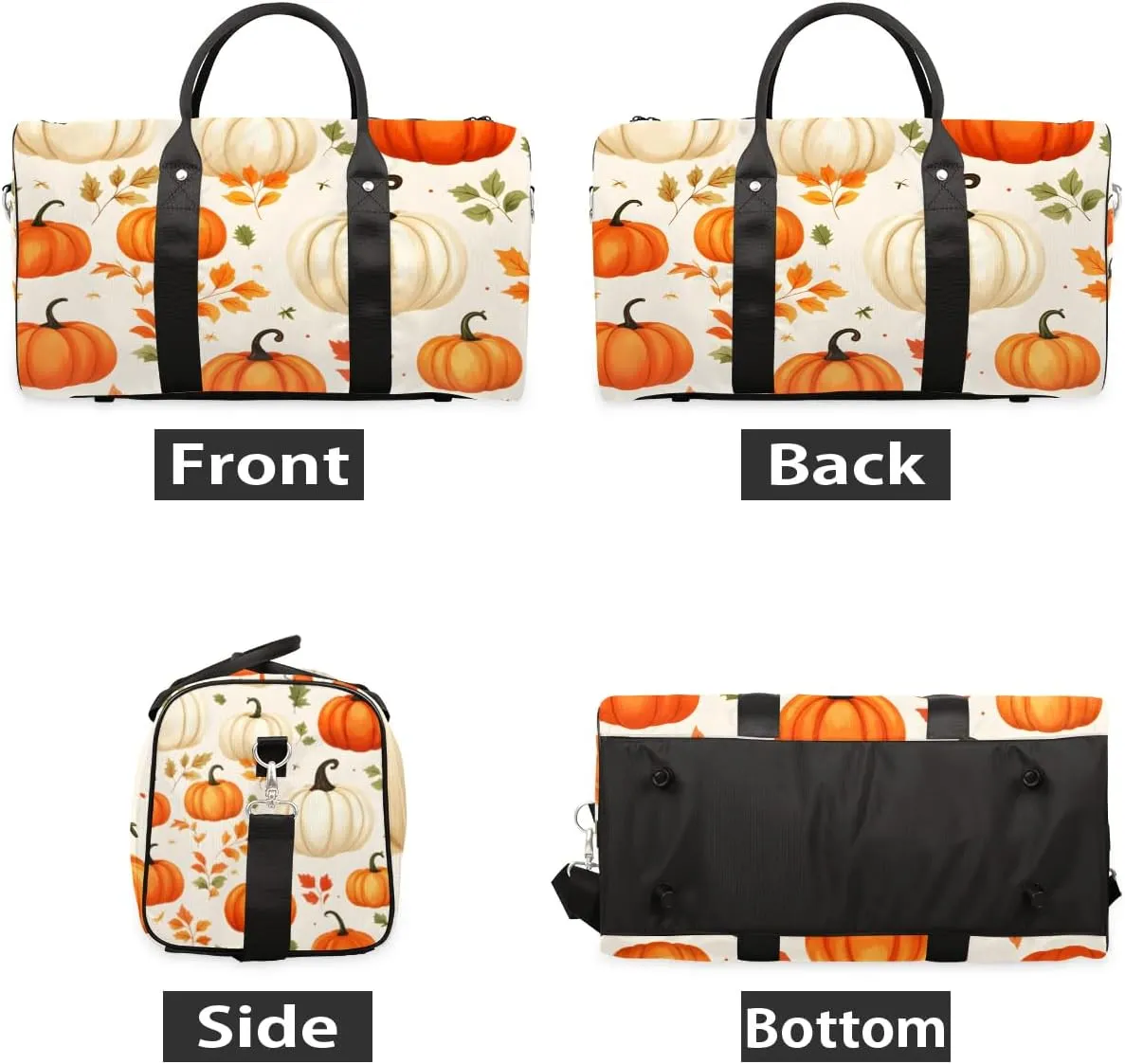 Foldable Travel Bag Pumpkins Leaves Thanksgiving Lightweight Carry On Bags for Airplanes Waterproof Travel Duffle Bag For Gym Weekend Overnight