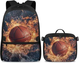 FOR U DESIGNS Basketball Lightweight Commuter Backpack for Middle School Versatile Bookbag with Lunchbox 17 Inch Large Capacity Elementary School Bag Age 12-14 Travel Rucksack