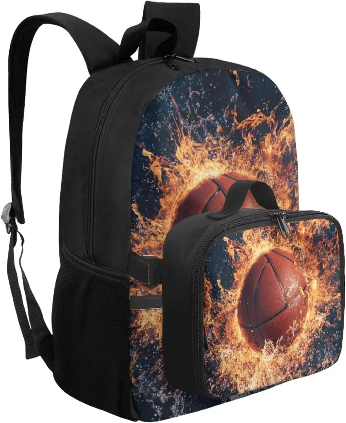 FOR U DESIGNS Basketball Lightweight Commuter Backpack for Middle School Versatile Bookbag with Lunchbox 17 Inch Large Capacity Elementary School Bag Age 12-14 Travel Rucksack