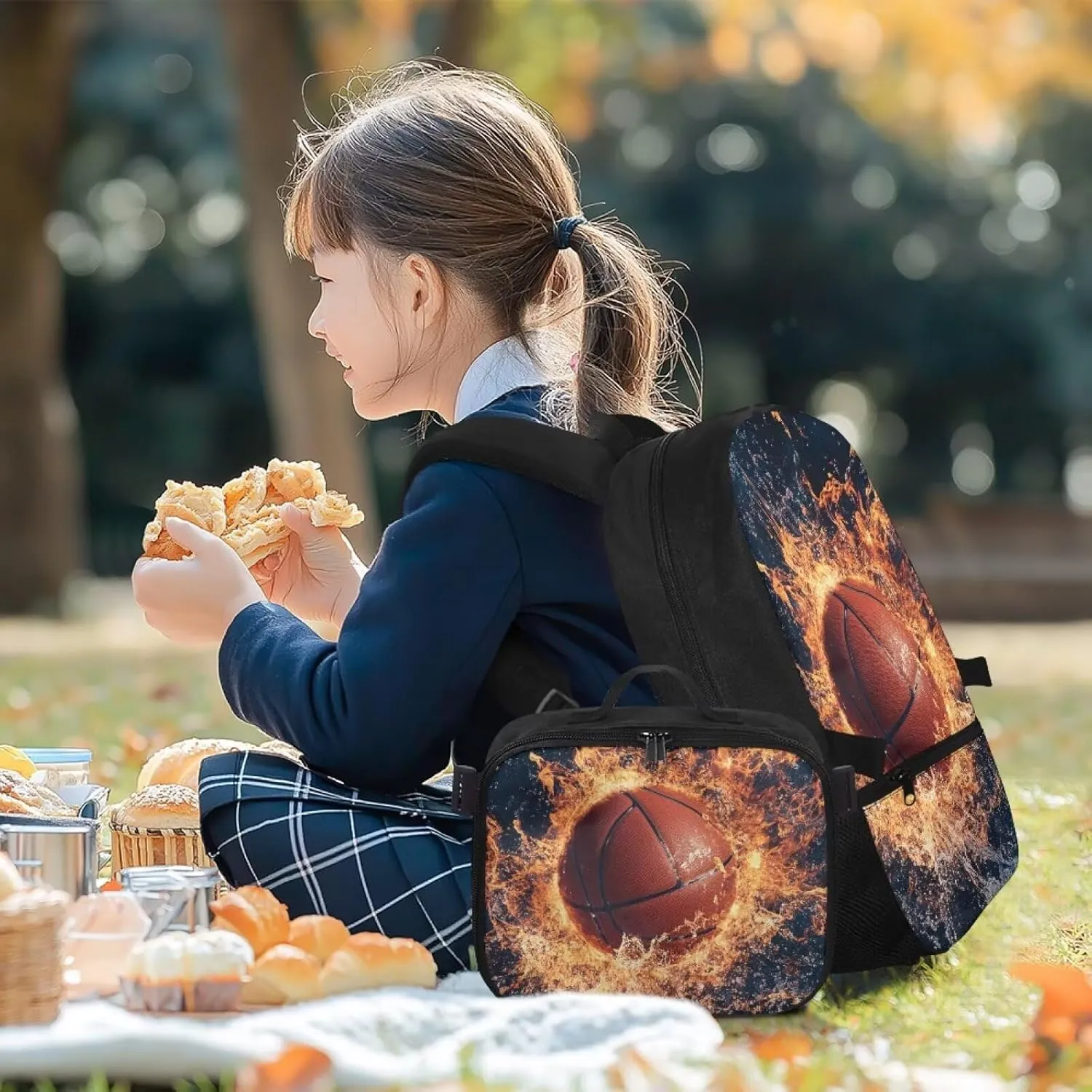 FOR U DESIGNS Basketball Lightweight Commuter Backpack for Middle School Versatile Bookbag with Lunchbox 17 Inch Large Capacity Elementary School Bag Age 12-14 Travel Rucksack