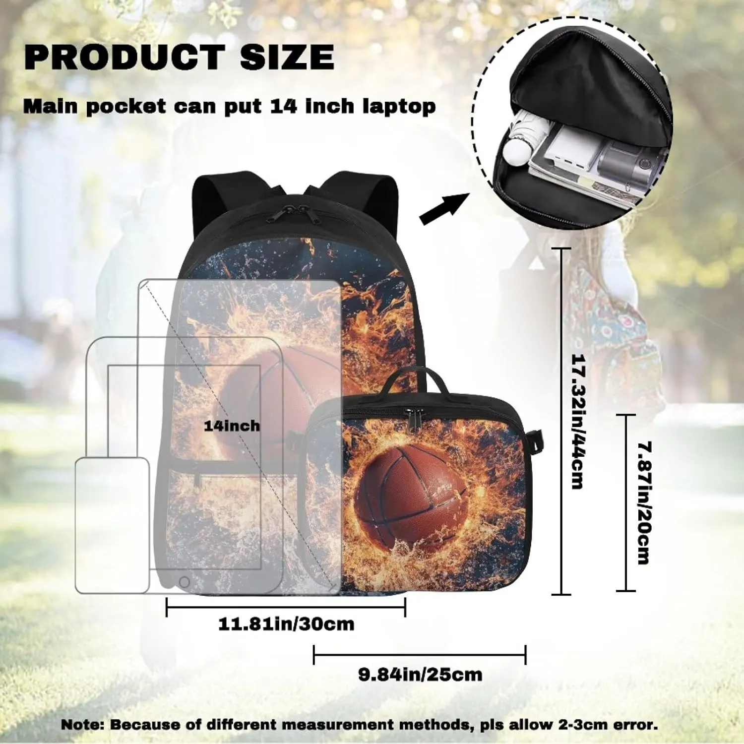 FOR U DESIGNS Basketball Lightweight Commuter Backpack for Middle School Versatile Bookbag with Lunchbox 17 Inch Large Capacity Elementary School Bag Age 12-14 Travel Rucksack