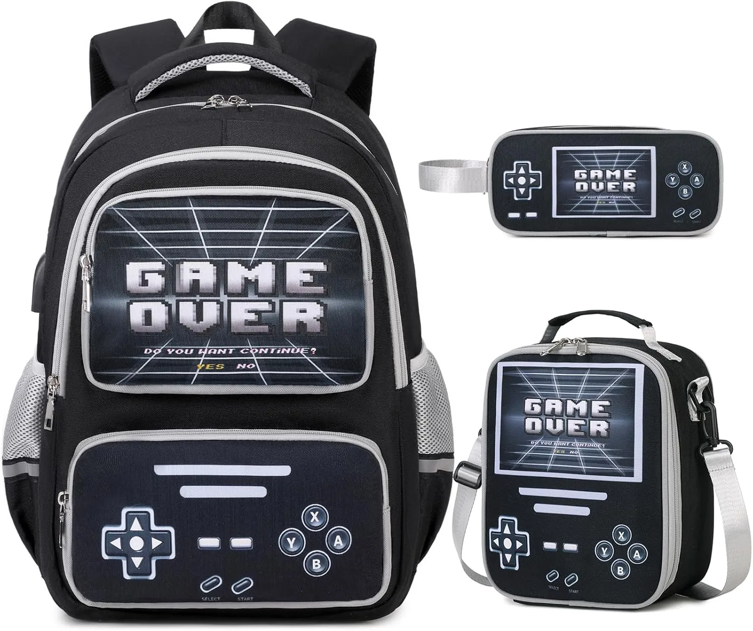 Gamer Backpack for Boys - Cool Luminous School Backpack for Boys with Lunch Bag Pencil Case - Kids Boys Backpack