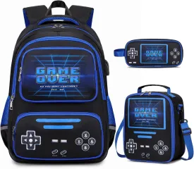 Gamer Backpack for Boys - Cool Luminous School Backpack for Boys with Lunch Bag Pencil Case - Kids Boys Backpack