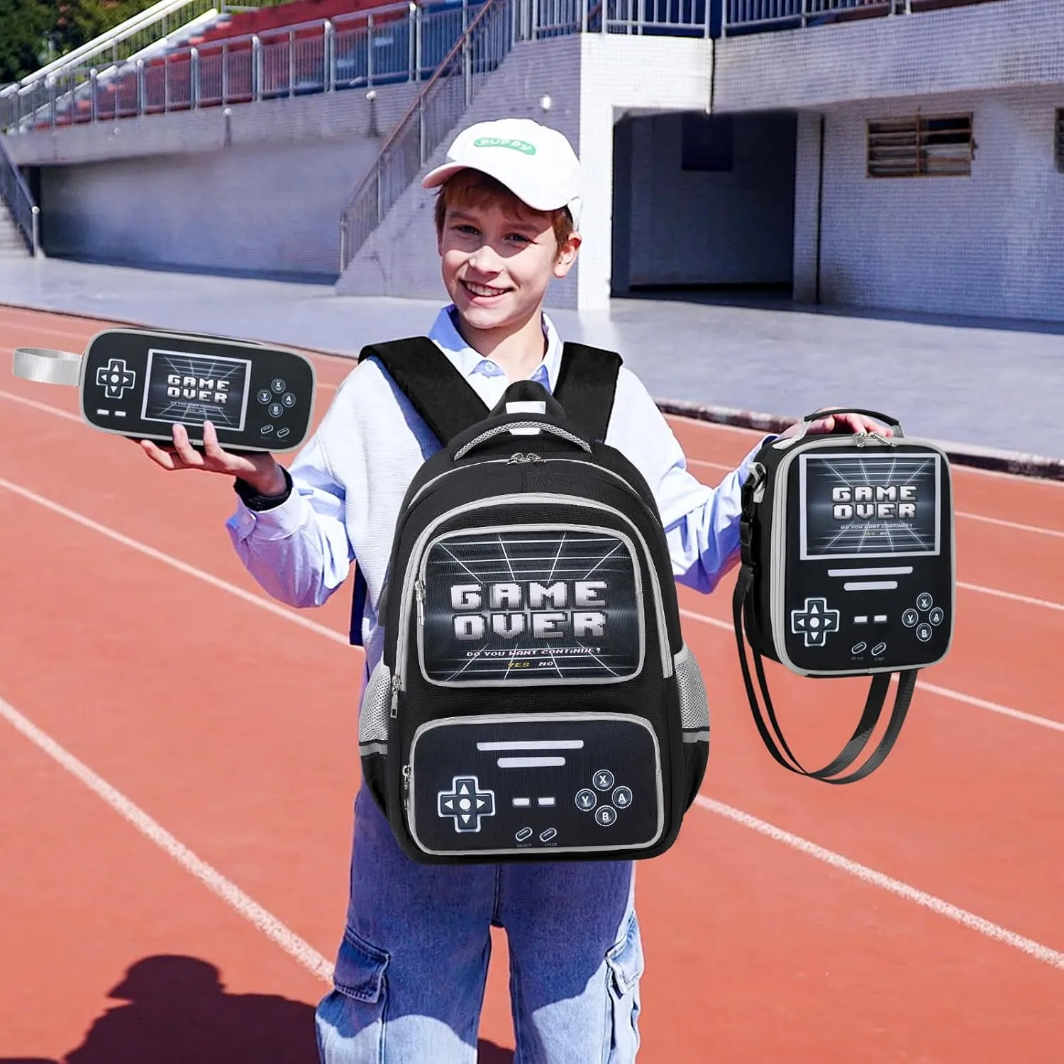 Gamer Backpack for Boys - Cool Luminous School Backpack for Boys with Lunch Bag Pencil Case - Kids Boys Backpack