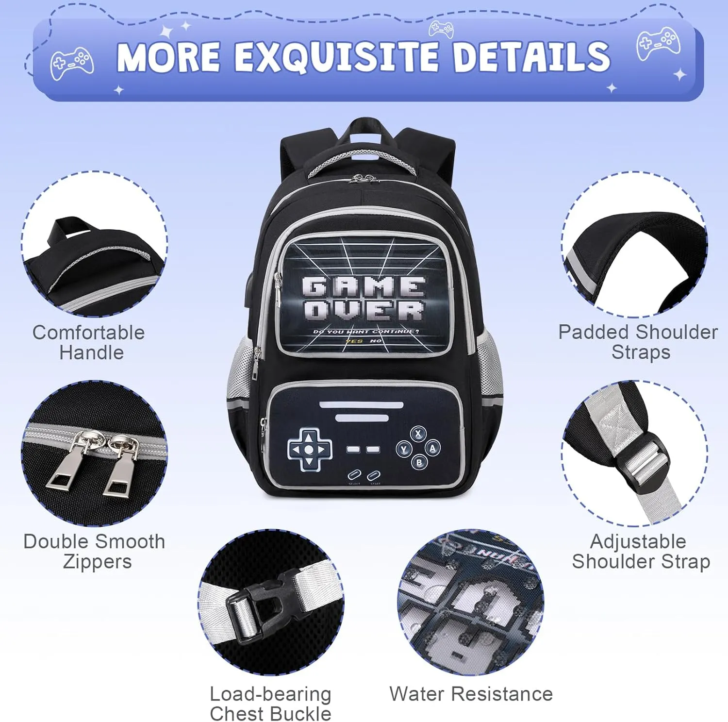 Gamer Backpack for Boys - Cool Luminous School Backpack for Boys with Lunch Bag Pencil Case - Kids Boys Backpack
