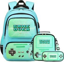 Gamer Backpack for Boys - Cool Luminous School Backpack for Boys with Lunch Bag Pencil Case - Kids Boys Backpack