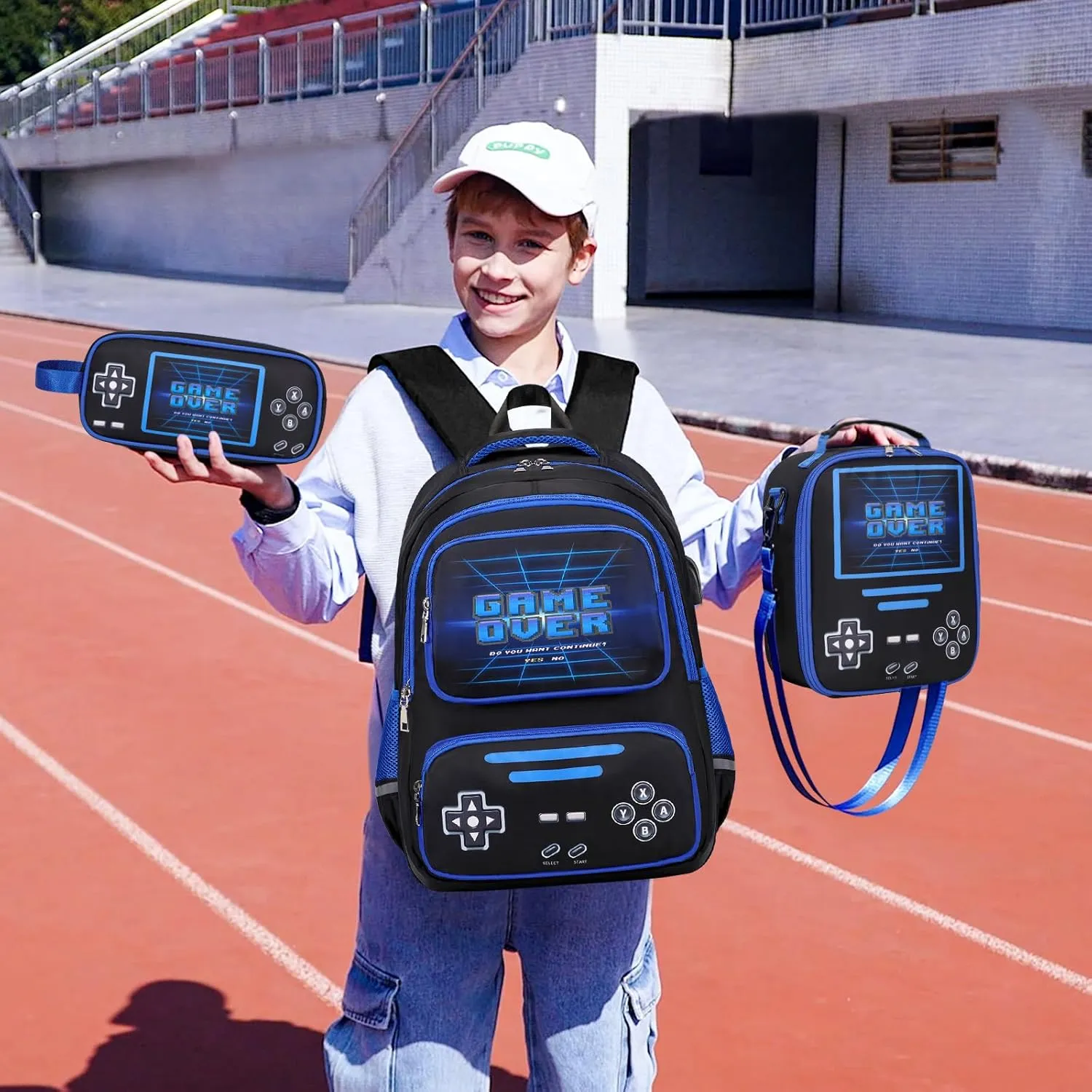 Gamer Backpack for Boys - Cool Luminous School Backpack for Boys with Lunch Bag Pencil Case - Kids Boys Backpack