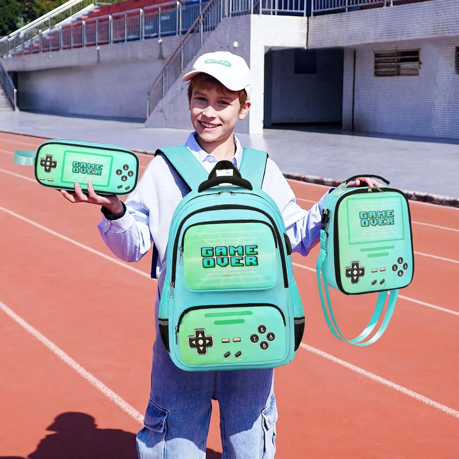Gamer Backpack for Boys - Cool Luminous School Backpack for Boys with Lunch Bag Pencil Case - Kids Boys Backpack