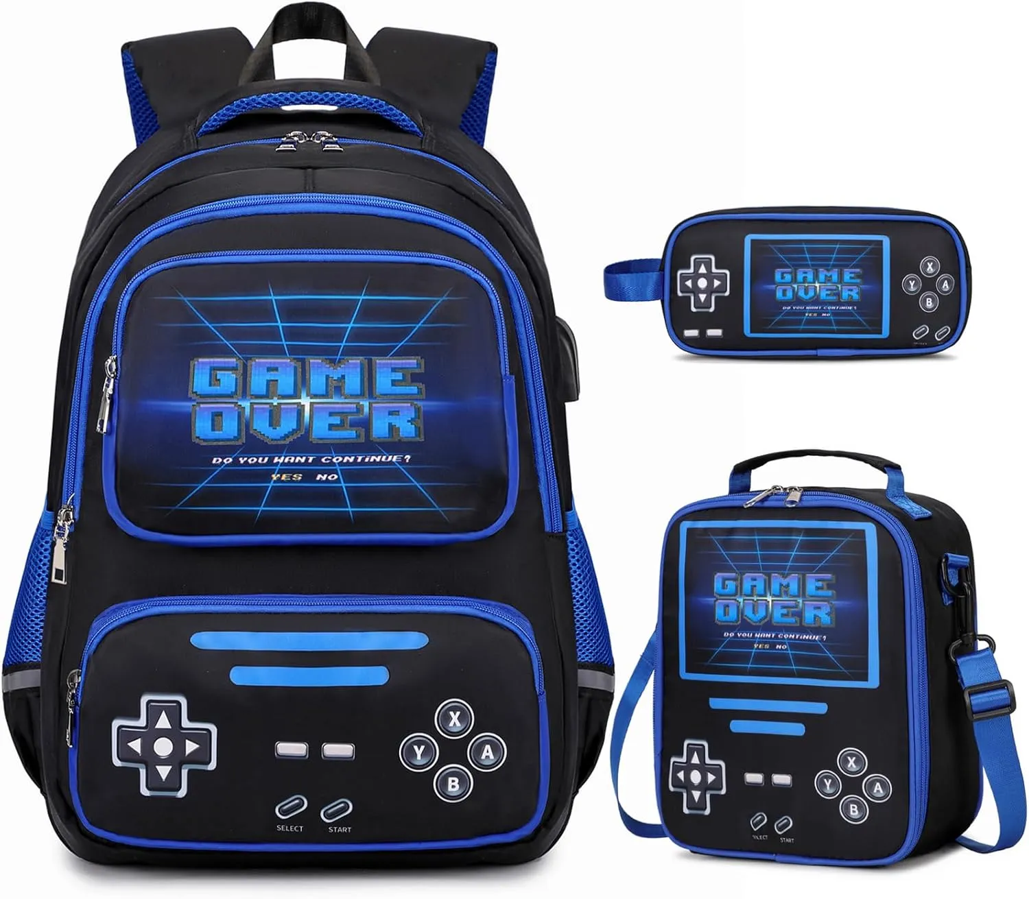 Gamer Backpack for Boys - Cool Luminous School Backpack for Boys with Lunch Bag Pencil Case - Kids Boys Backpack