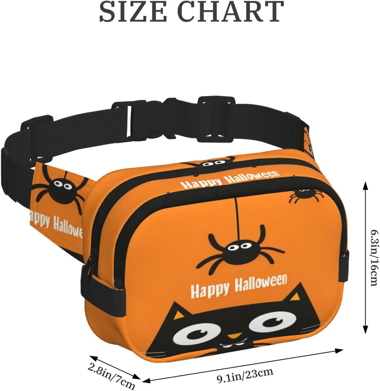 Halloween Black Cat Spider Funny Pack Waist Pack for Women Men, Double Layer Pack for Workout Running Travelling
