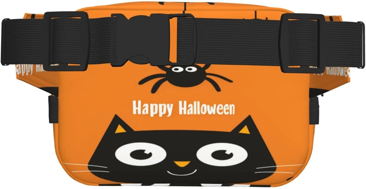 Halloween Black Cat Spider Funny Pack Waist Pack for Women Men, Double Layer Pack for Workout Running Travelling