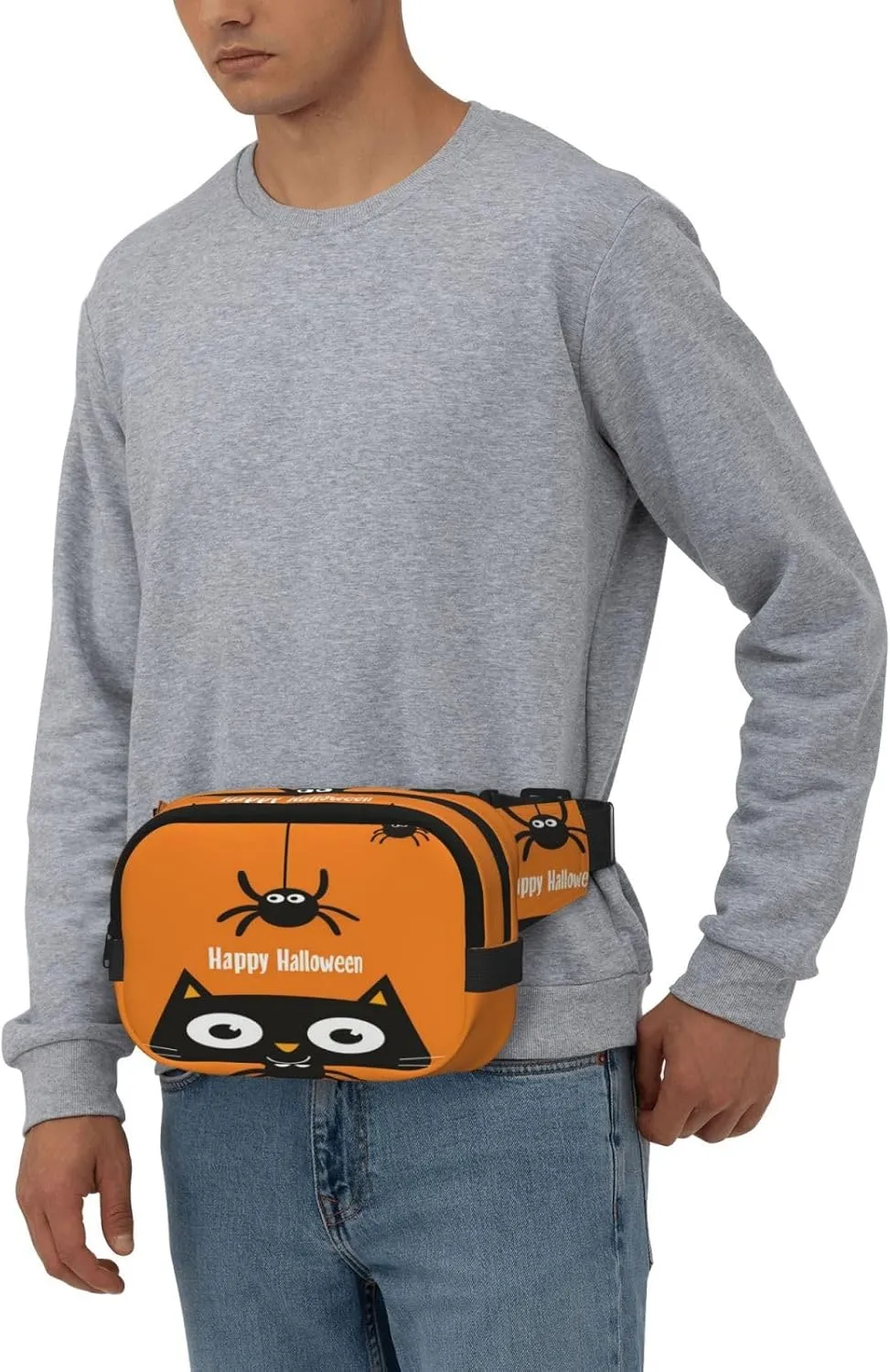 Halloween Black Cat Spider Funny Pack Waist Pack for Women Men, Double Layer Pack for Workout Running Travelling