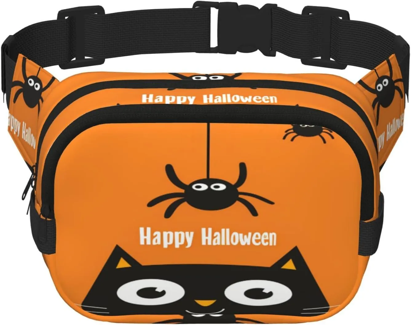 Halloween Black Cat Spider Funny Pack Waist Pack for Women Men, Double Layer Pack for Workout Running Travelling