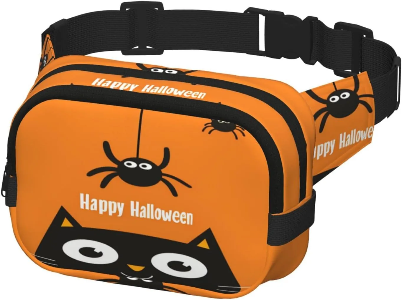Halloween Black Cat Spider Funny Pack Waist Pack for Women Men, Double Layer Pack for Workout Running Travelling
