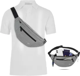 HiRui Large Crossbody Fanny Pack for Men Women Waist Bag Pack with 4-Zipper Pockets Phone Bag Fits All Phones Wallet Keys, Casual Hands-Free Waist Pack for Travel Workout Running (Gray)