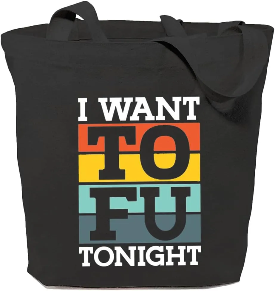 I Want Tofu Tonight Canvas Tote Bag for Women Aesthetic Reusable Grocery Shoulder Shopping Bags Funny Gifts for Vegan