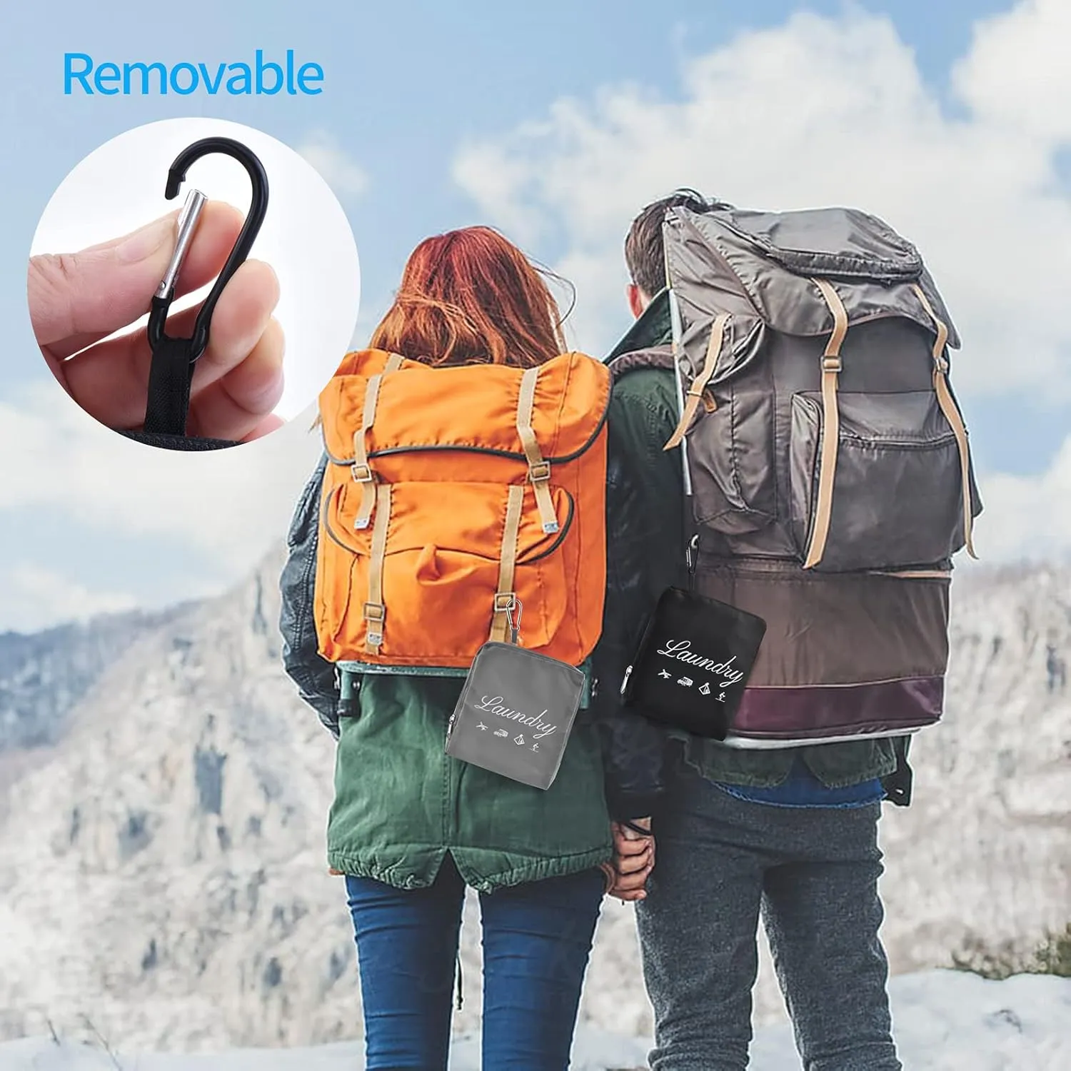 JHX Travel Laundry Bag, Dirty Clothes Bag Upgraded with Handles and Aluminum Carabiner, Collapsible Laundry Bag for Travel, Camp, Fitness, and Students1Pcs Grey 24"L x 21"W
