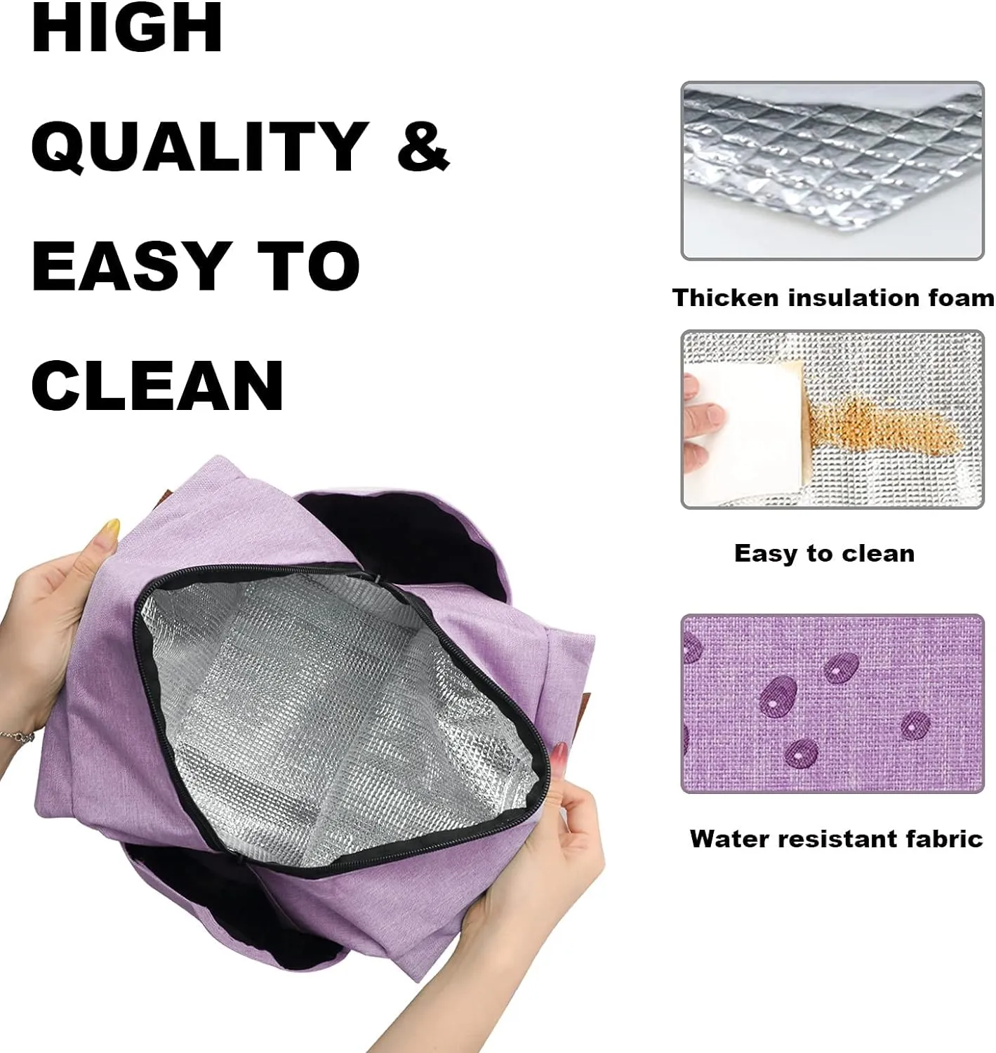 Joymee Lunch Bag Women Insulated Lunch Box Reusable Leakproof Large Spacious Cooler Tote for Women Men Adult with Bottle Holder and Side Pockets for Work Office Travel Picnic - Purple